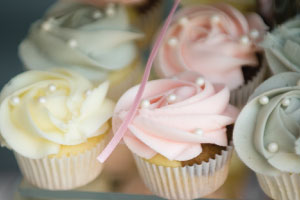 Baby Shower Cupcakes with white chocolate frosting.