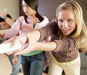 Teens play the Wii.